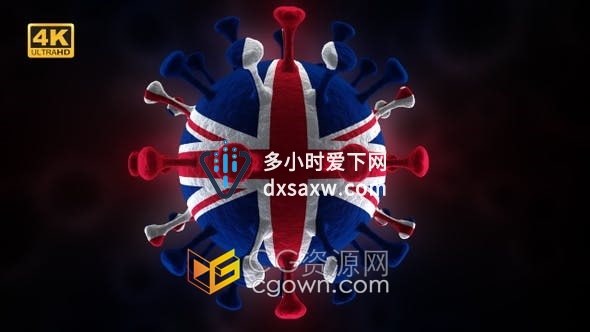 UK英国国旗图案3D动画Covid-19冠状病毒病背景视频素材