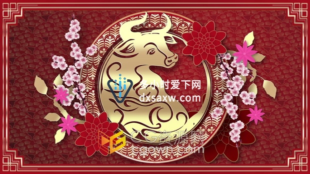 农历新年庆祝金色牛年生肖动画背景视频VJ素材4K分辨率