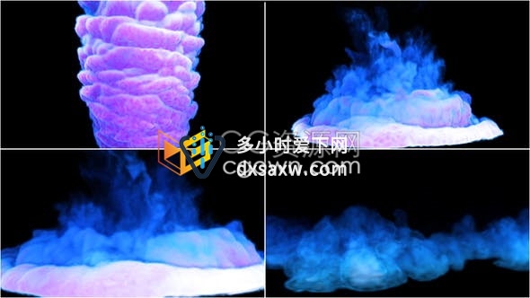 彩色云团烟雾坠落地面制作电影广告动画vfx特效视频素材