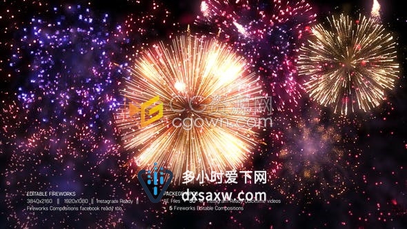 4K超高清可编辑高度逼真的烟花包AE模板带50组实用烟花视频素材