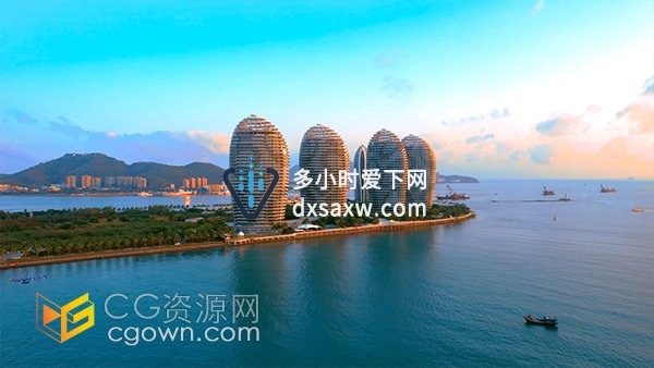 唯美航拍海南三亚凤凰岛晚霞风光实拍视频