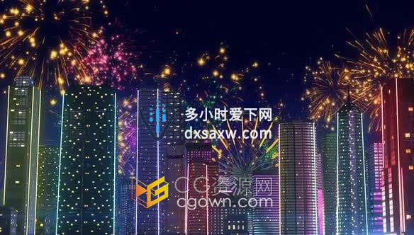 LED大屏幕霓虹灯城市之光烟花背景Vj视频素材下载