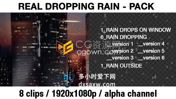 制作真实雨滴落在玻璃窗户上掉落流动效果带透明通道视频素材下载