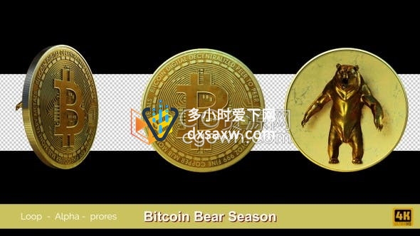 视频素材-比特币熊季区块链虚拟加密货币带通道3D背景素材