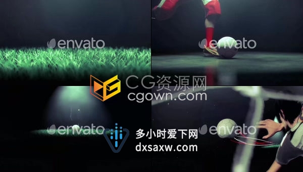 运动员踢足球特写动画飞进足球门网得分效果带Alpha合成视频素材下载