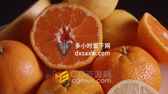 实拍素材-橙子葡萄柚柑橘切面特写镜头缓慢旋转新鲜水果视频素材