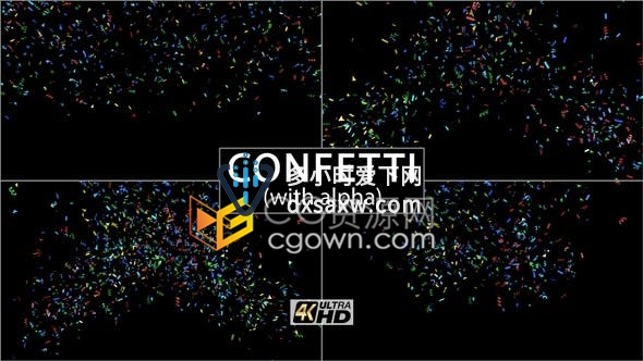 4K视频素材-5种效果五彩纸屑喷射动画庆祝活动狂欢节生日聚会胜利