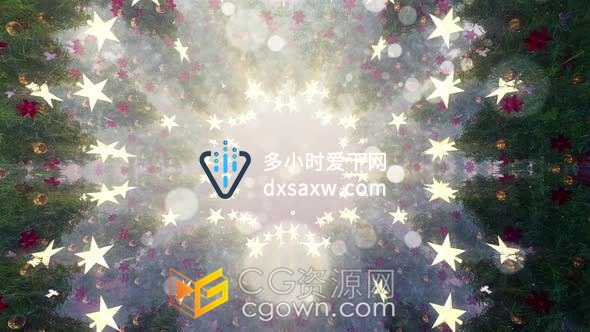 视频素材-快速旋转镜头艺术装饰风格闪亮光斑金星圣诞树元素背景
