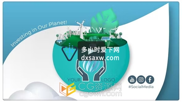 新能源环保主题标志介绍绿色地球宣传视频片头动画AE模板