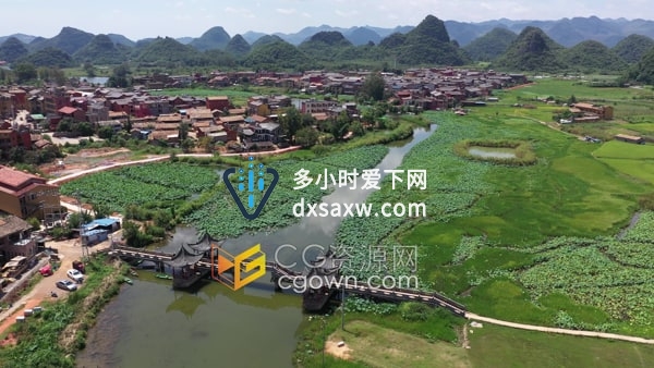 实拍云南普者黑自然风景区美丽景观鸟瞰图-视频素材下载