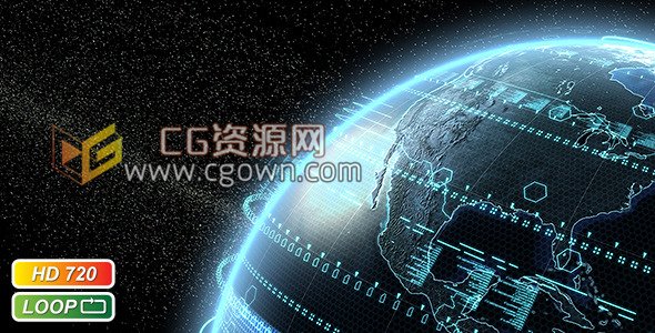 旋转数字3D科幻地球循环动画背景视频素材下载
