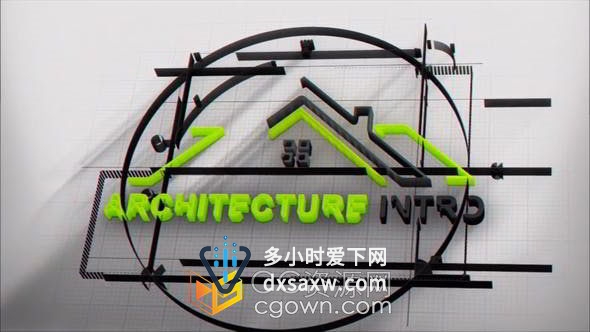 现代建筑图纸立体线条绘制动画标志LOGO展示PR模板