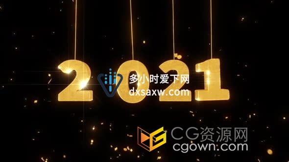 视频素材-金色碎屑喷发飘洒背景闪光2021数字吊挂展示新年庆典卡片祝福