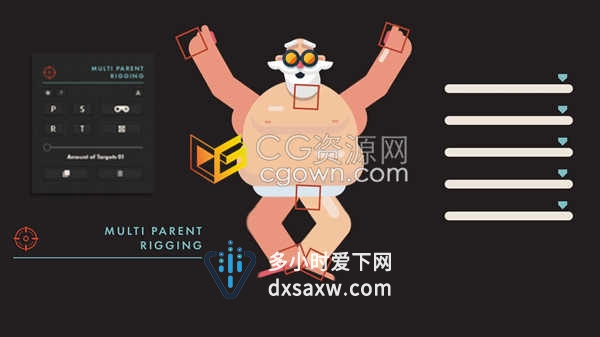 AE脚本Multi Parent Rigging v1.4.4人物角色绑定多属性控制工具