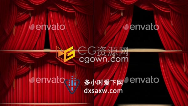 三维红色舞台幕布开启光滑丝绸织物窗帘拉开视频素材下载