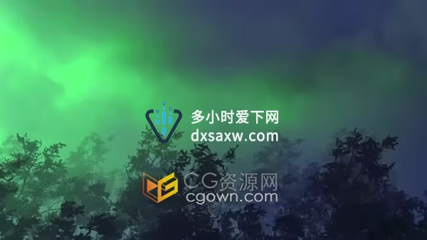 蓝色云彩绿色闪电剪影树弯曲摇摆动画背景视频素材