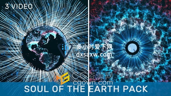 视频素材-未来感科幻色彩3个不同的旋转粒子地球和外部轨迹动画