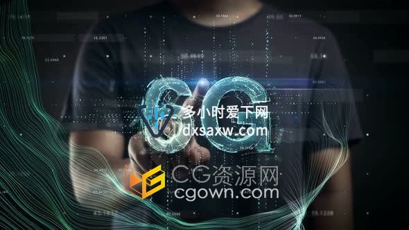 视频素材-男子触摸屏6G符号3D效果智能互联网下一代全球高科技