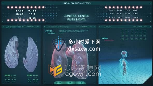 视频素材-肺部诊断系统医学健康科学身体屏幕疾病全息图动画