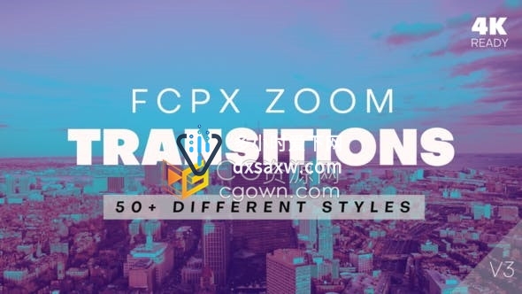 FCPX插件50种不同风格变焦3D故障转场可用制作抖音小视频特效效果