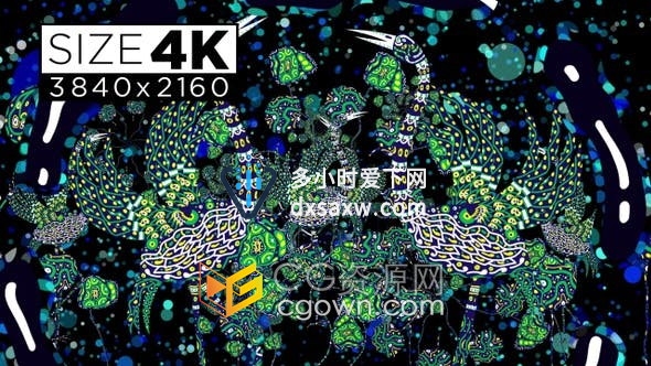 4K视频素材-鹳种族水鸟壁画图案抽象动态LED背景VJ素材