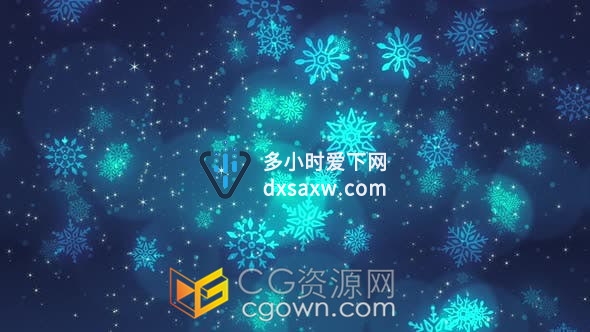 视频素材-背景虚化光圈飘落的片状雪花蓝色静谧冬季降雪背景