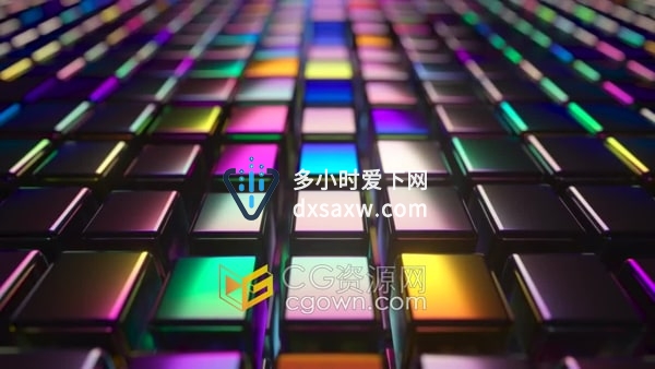 霓虹灯下多彩金属立方体无缝循环动画背景4K视频素材