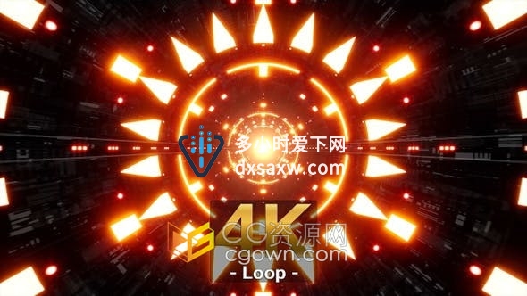 视频素材-网络隧道中闪烁发光的红色太阳形状4K灯光效果