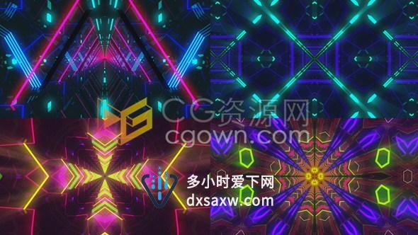 6组3D霓虹灯隧道图形场景VJ循环素材艺术活动LED屏幕映射背景视频下载