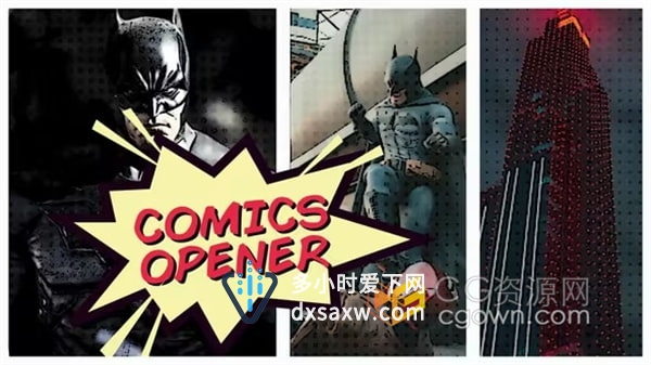 PR模板-素描风格复仇者联盟超级英雄漫画标题预告片视频开场