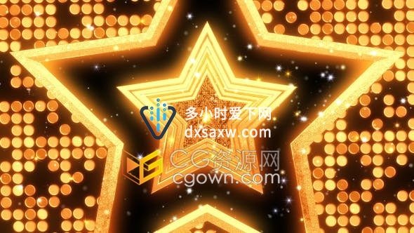 金光闪闪五星射线隧道循环动画舞台LED背景VJ视频素材下载