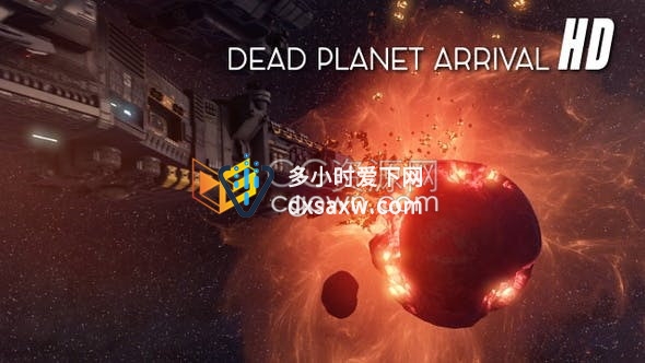 视频素材-在破碎死亡星球太空场景护卫舰飞船飞行动画效果视频
