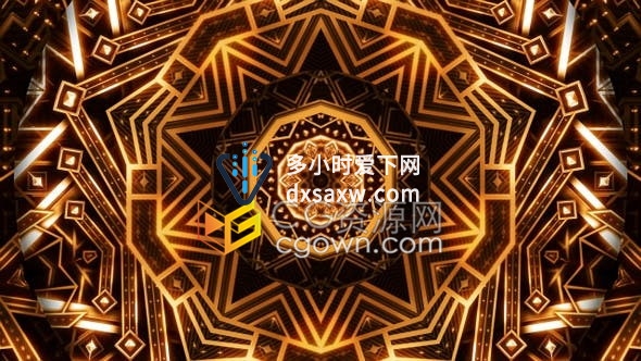 背景视频素材-金色装饰艺术万花筒无缝循环动画舞台背景VJ素材