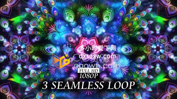 视频素材-发光的曼陀罗羽毛美丽放松动态背景素材下载