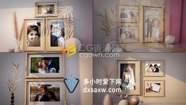 PR模板-温馨室内相框展示现代优雅婚礼照片婚庆视频相册