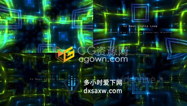 VJ素材背景视频下载抽象未来风格灯光音乐EDM绿色能源万花筒效果