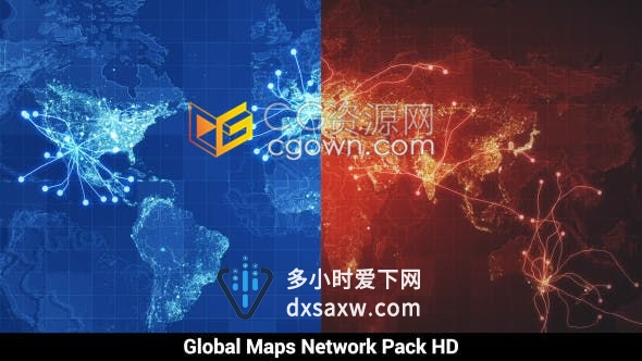 红绿蓝动画网络和视觉效果全局地图全球商务旅游世界市场视频素材下载