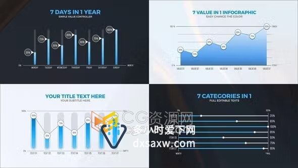 AE模板-现代信息图表线条条形图数据对比分析报告介绍