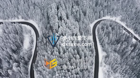 实拍素材-蜿蜒在冰冻森林里的公路冬季景观俯视图