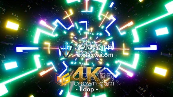 VJ抽象彩色锯齿形迷宫隧道发光背景视频素材4K分辨率