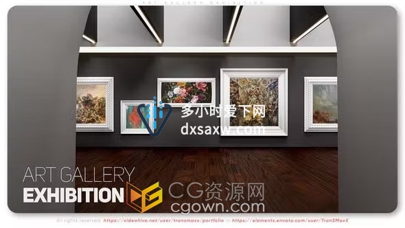 AE模板-现代3D艺术画廊风格美术馆场景著名作品展览摄影照片展示