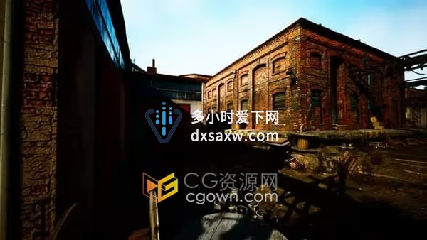 老化夕阳下废弃工业建筑古老场景动画视频素材