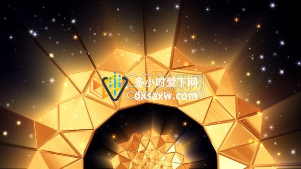 VJ素材-金色明亮抽象几何发光3D霓虹灯舞台背景视频素材