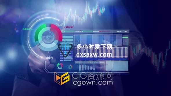 4K视频素材-商人在玻璃平板电脑操作信息图表动画背景素材