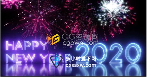 炫丽烟花霓虹灯字母2020新年祝福背景视频素材