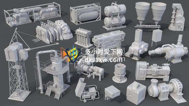 3D模型-20个工厂大型设备机器三维模型格式有MAX,FBX,OBJ,STL,Blend