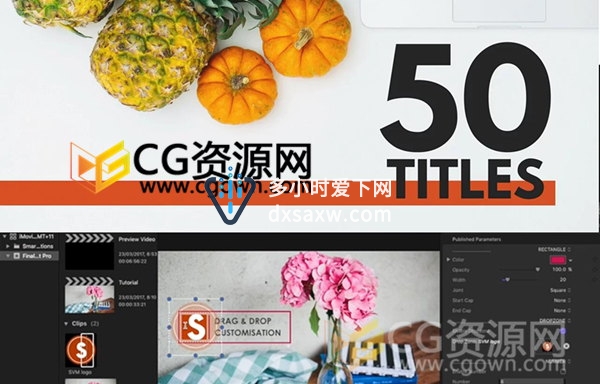 FCPX 50 Titles字幕条插件 影片包装文字标题动画预设