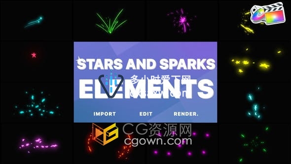 FCPX插件-12组卡通星星火花图形动画Stars Sparks Pack