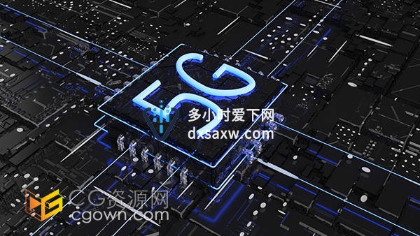 科技蓝色5G未来芯片电路板商务黑色背景C4D模型