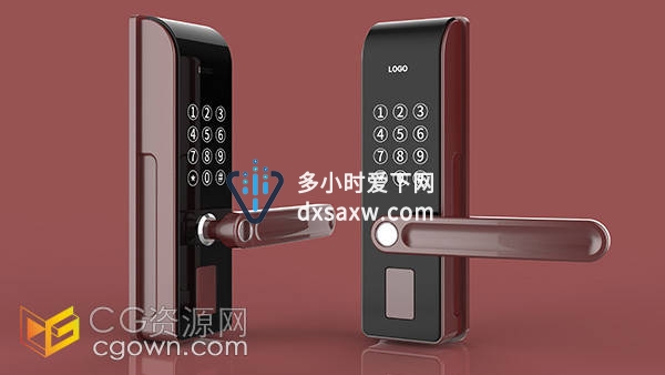 红色现代简约智能密码锁C4D三维模型